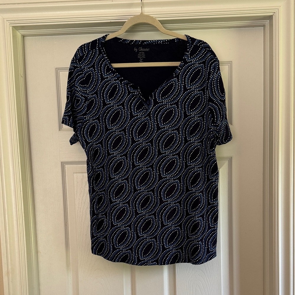 Chico's Dark Blue and White Patterned Blouse